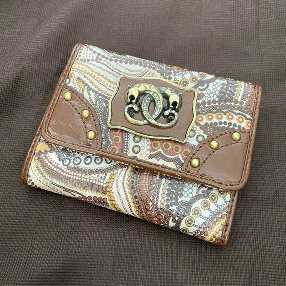 Sharif Handbags - Sharif Genuine Brown Patent Leather Wallet with front embellishment